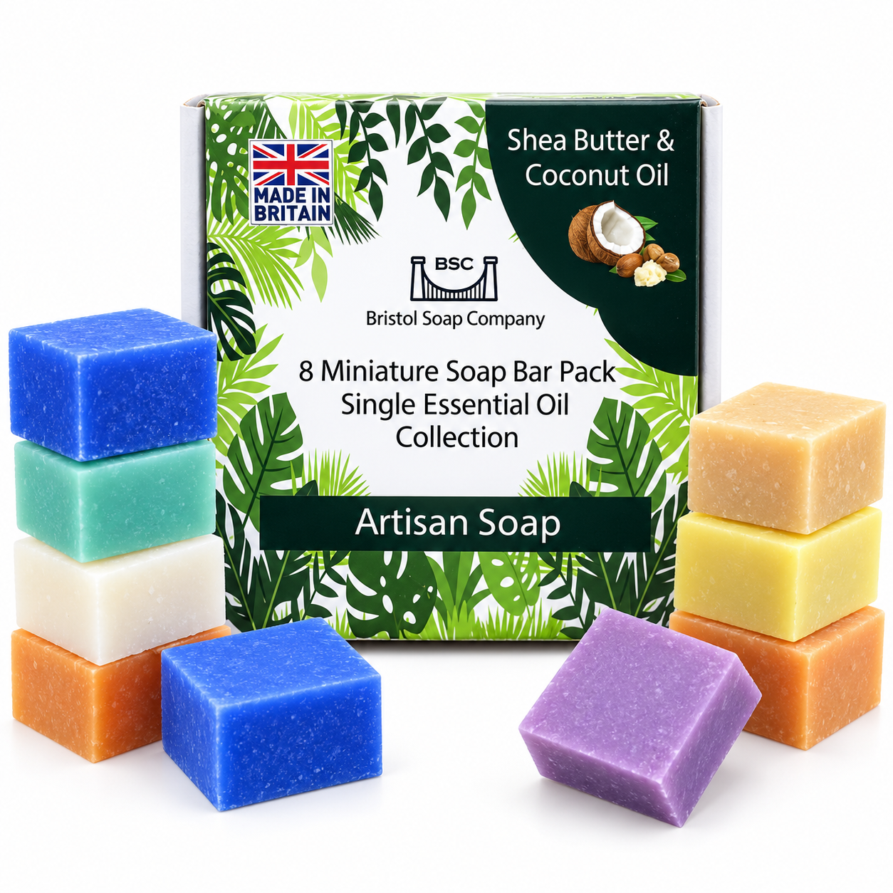 Bristol Soap Company eight-bar miniature soap pack with original leafy packaging and colourful soaps